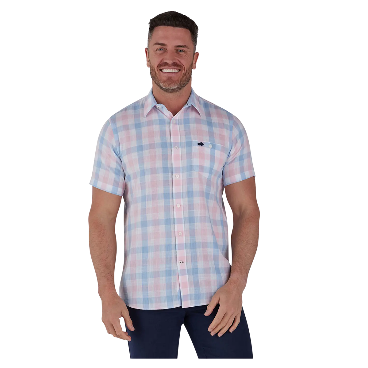 Short sleeve plaid hot sale button up