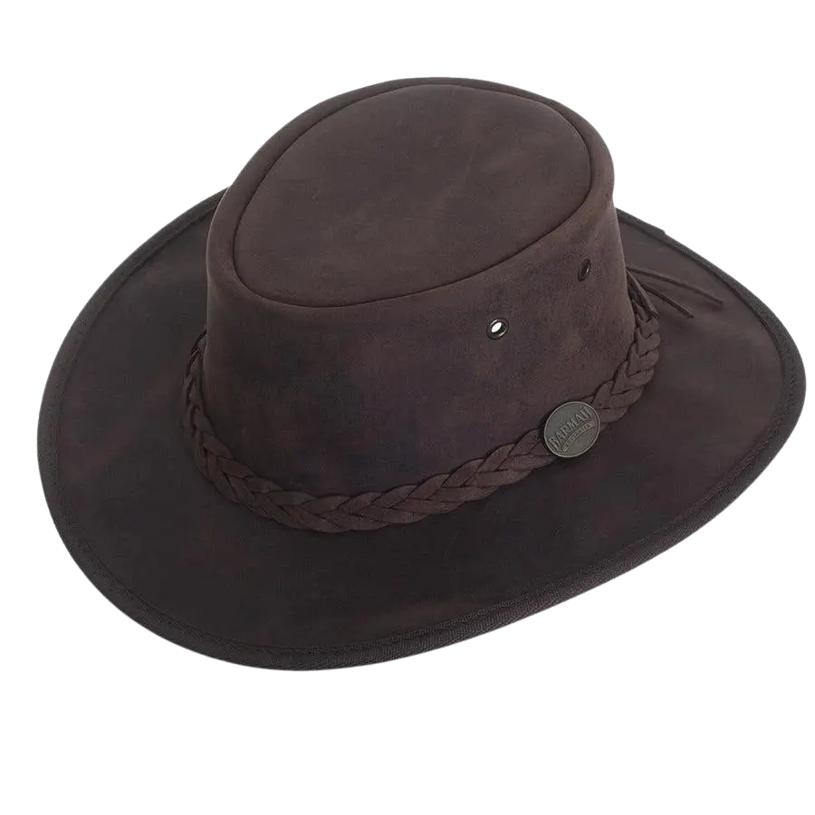 Barmah Full Grain Leather Foldaway Bronco Bush Hat for Men in Dark Bro ...