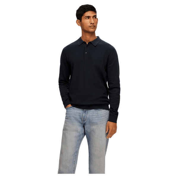 Selected Corner Long Sleeve Knit Structure Polo