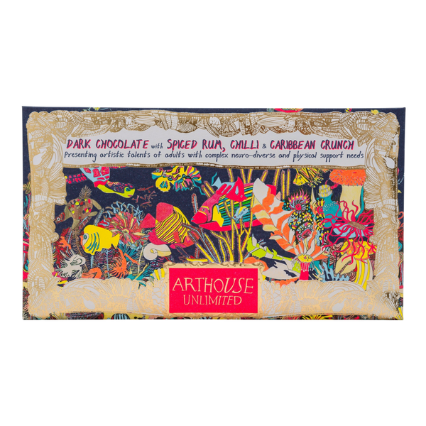 Arthouse Unlimited Angels of The Deep, Dark Chocolate Bar with Spiced Rum, Chilli & Caribbean Crunch