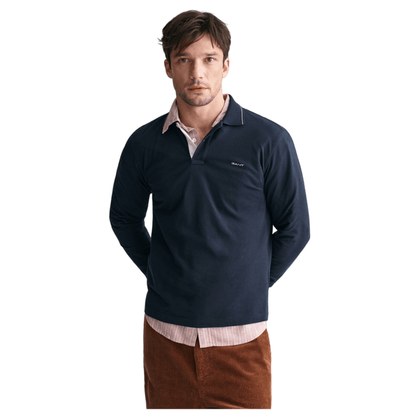 GANT Textured Collar Long Sleeve Polo Shirt for Men