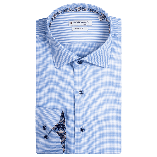 Giordano Long Sleeve Micro Check Shirt  With Liberty Fabric Trim