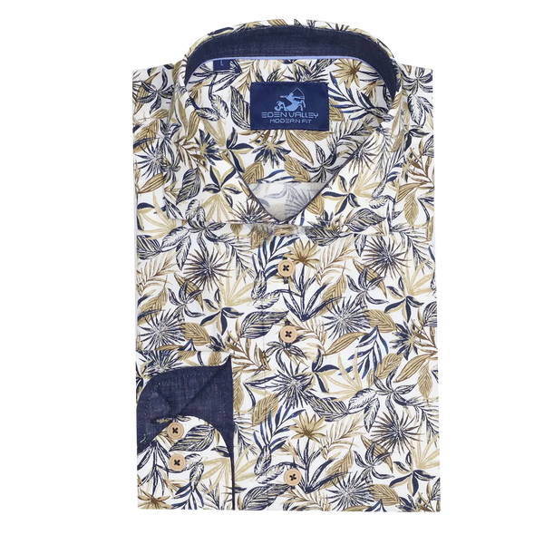Eden Valley Leaf Print Linen Shirt for Men