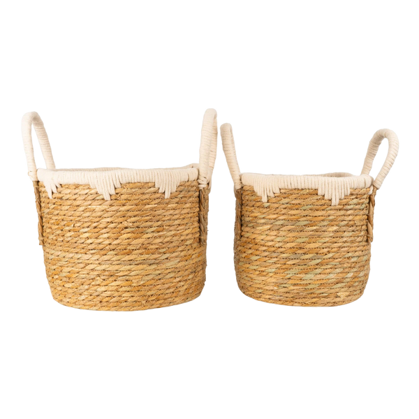 Candlelight Set Of Two Straw Baskets With Handles