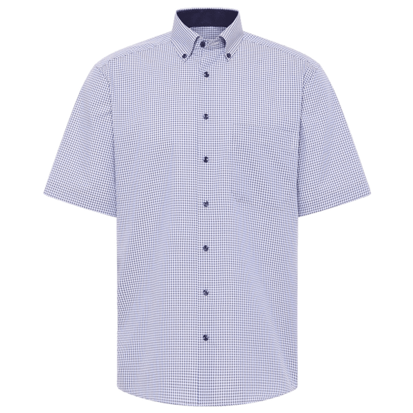 Eterna Short Sleeve Small Check Button Down Formal Shirt