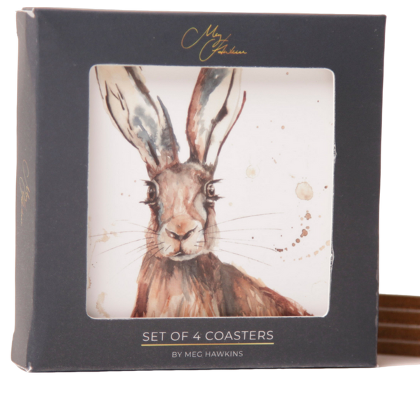 Meg Hawkins 'The Meadow' Hare Watercolour Design Coasters Set