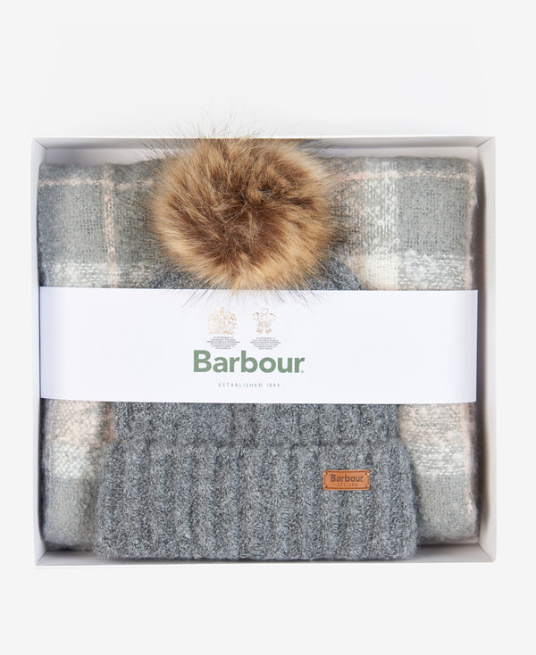 Barbour Saltburn Beanie & Tartan Scarf Gift Set