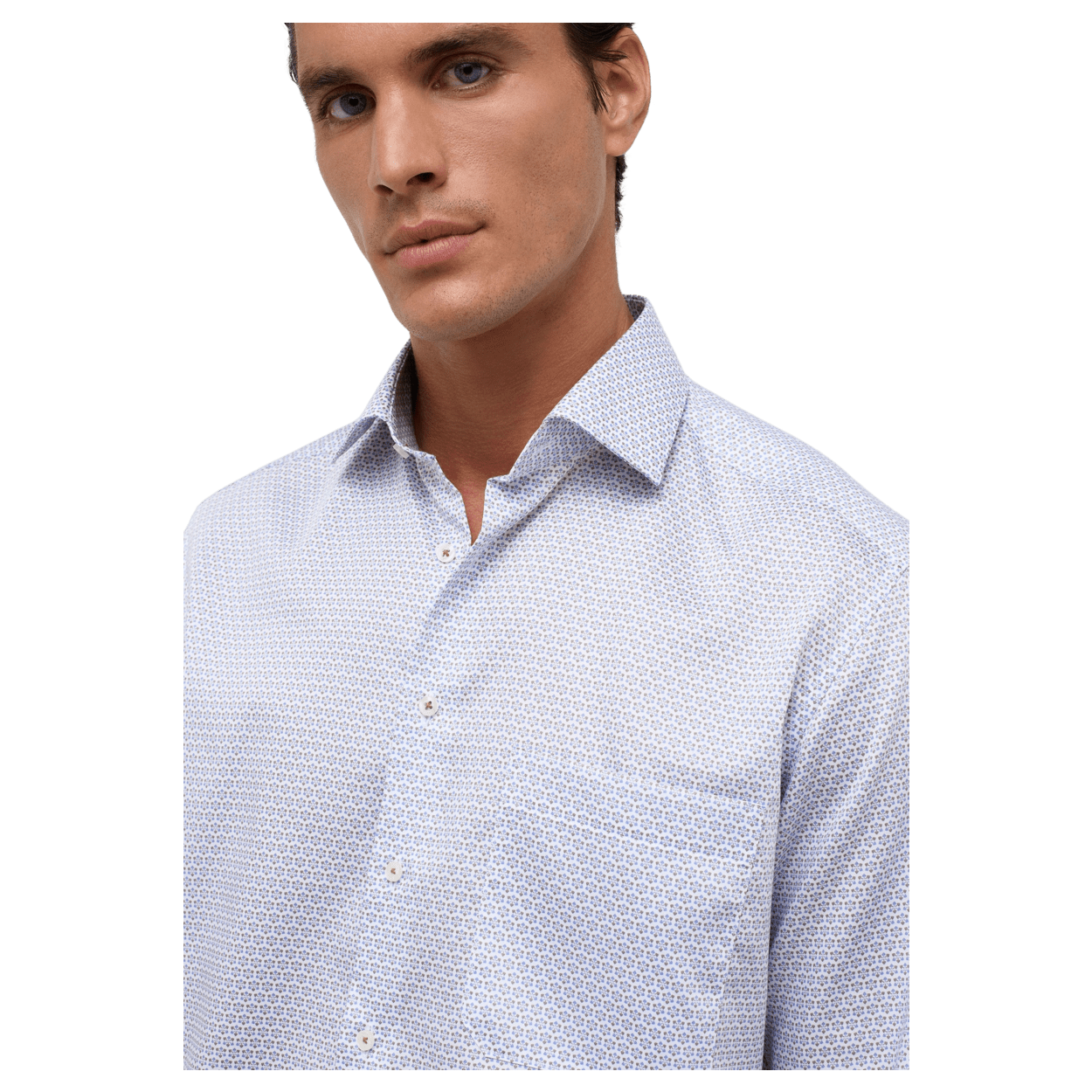 Men's Long Sleeve Light Blue With Small Dot Pattern Button Up