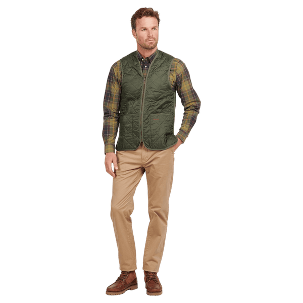 Barbour Mens Quilted Waistcoat/Zip-in Liner in Olive & Classic Tartan