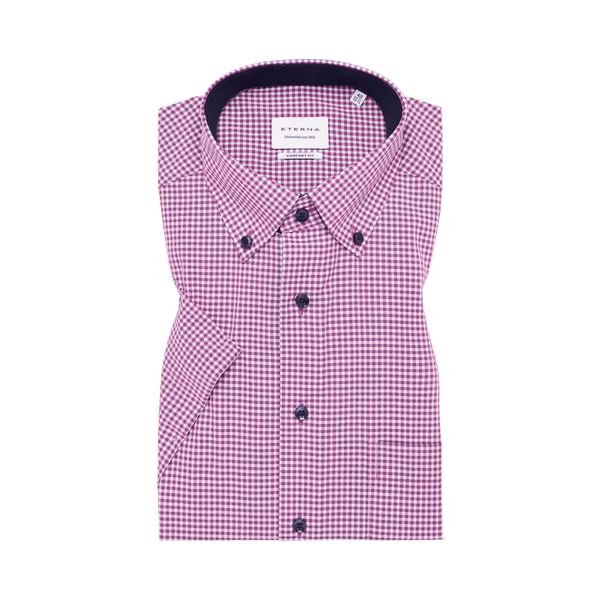 Eterna Short Sleeve Small Check Button Down Formal Shirt