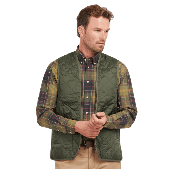 Barbour Mens Quilted Waistcoat/Zip-in Liner in Olive & Classic Tartan