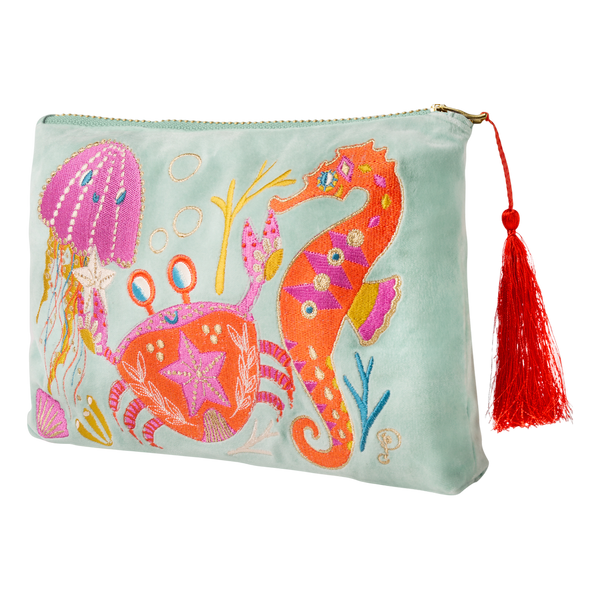 Powder Seashore Friends Velvet Zip Pouch