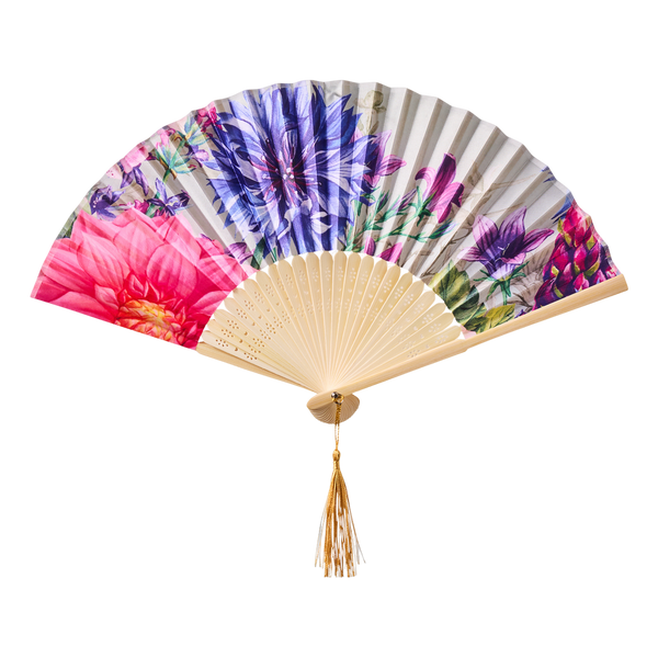 Powder Polyester Satin Hand Fan